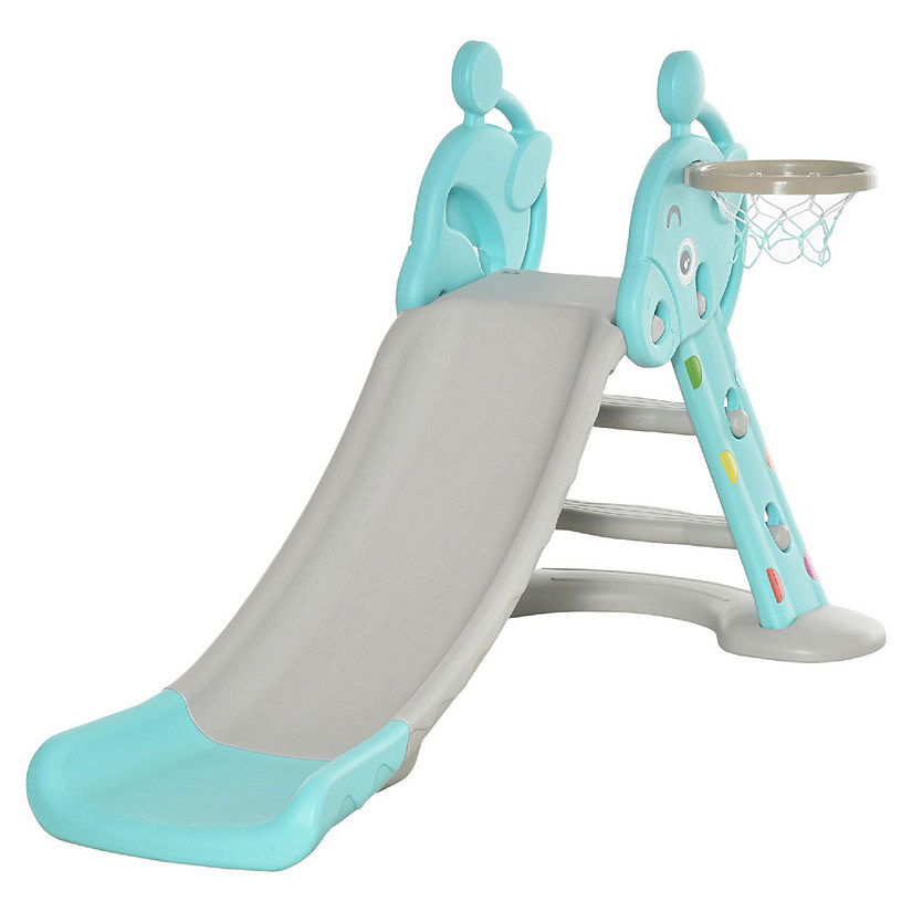 Qaba 2 in 1 Toddler Slide w/Basketball Hoop for Indoor/Outdoor 18mo-4yr Blue Image