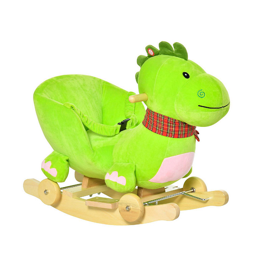 Qaba Baby Rocking horse Kids Interactive 2 in 1 Plush Ride On Toys Stroller Rocking Dinosaur with Wheels and Nursery Song Image