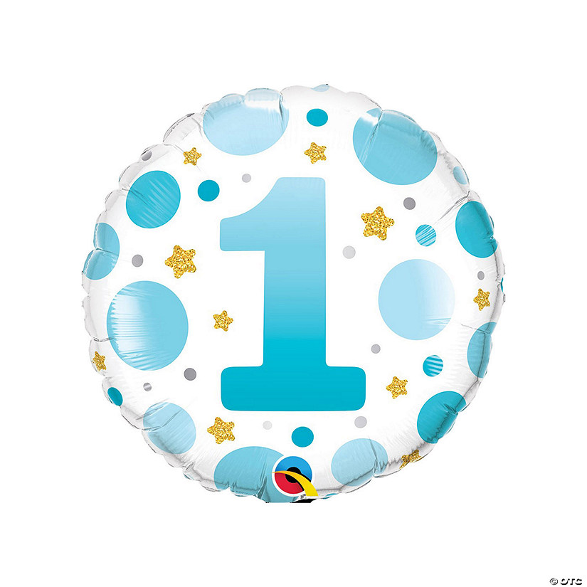 Qualatex 1st Birthday Blue Polka Dot Round 18" Mylar Balloon Image