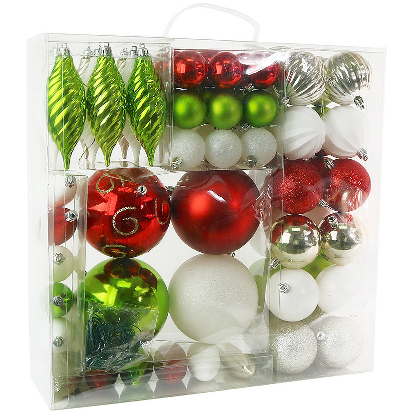 R N' D Toys Red and Green Christmas Decorative Ball Ornaments with Hooks 75 Piece Image