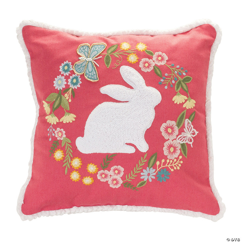 Rabbit And Floral Wreath Pillow 16"Sq Polyester Image