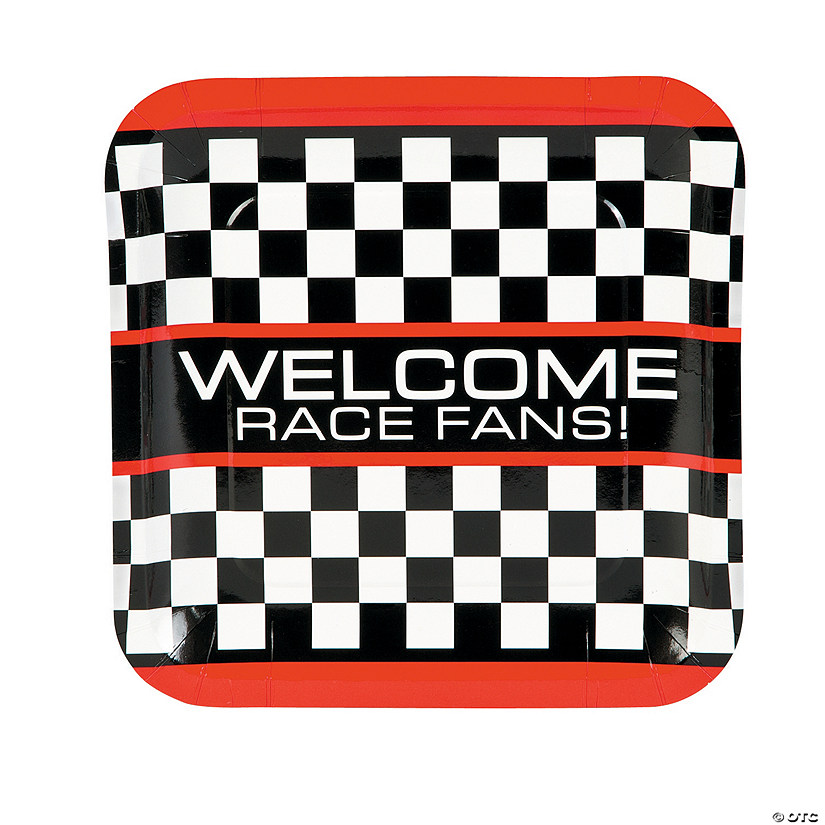 Race Car Checkered Flag Square Paper Dinner Plates - 8 Ct. Image
