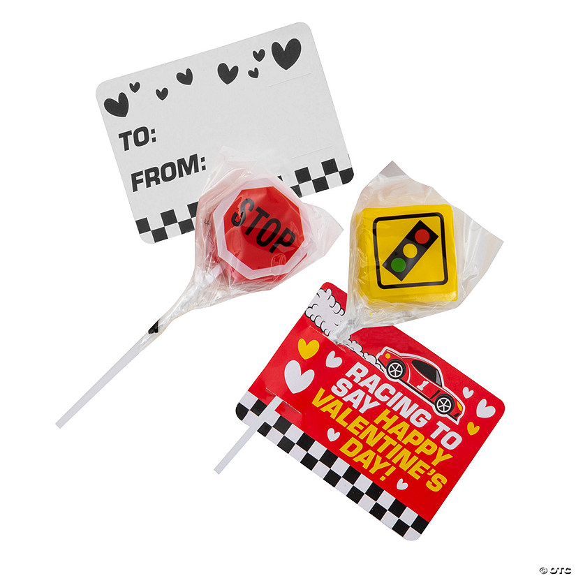 Race Car Lollipop Valentine Exchanges with Card for 24 Image