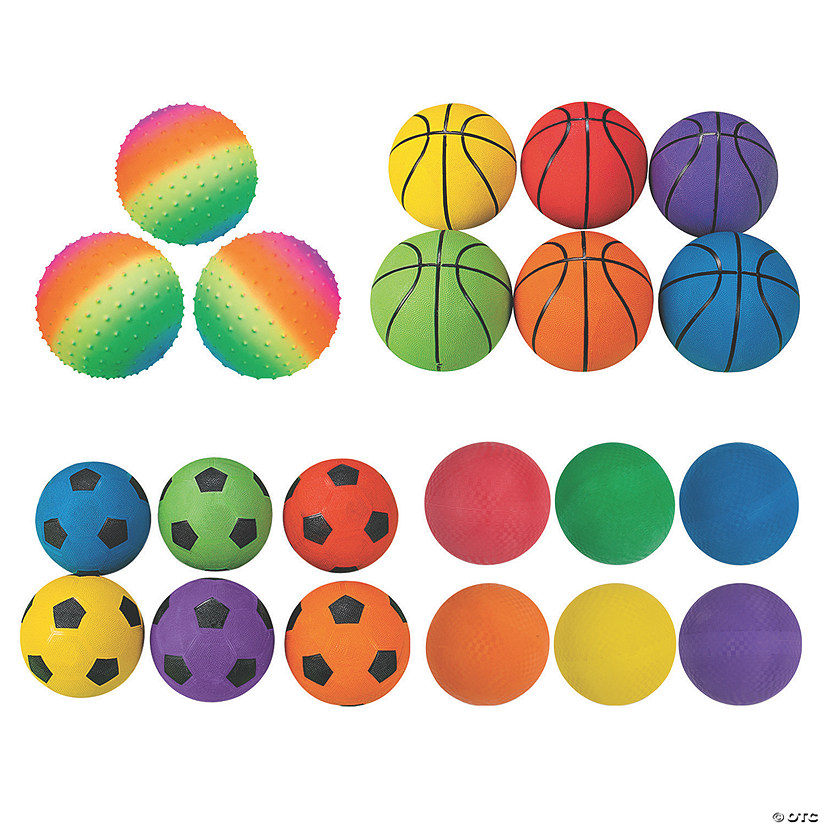 Rainbow-Colored Playground Rubber Ball Sports Assortment - 30 Pc. Image