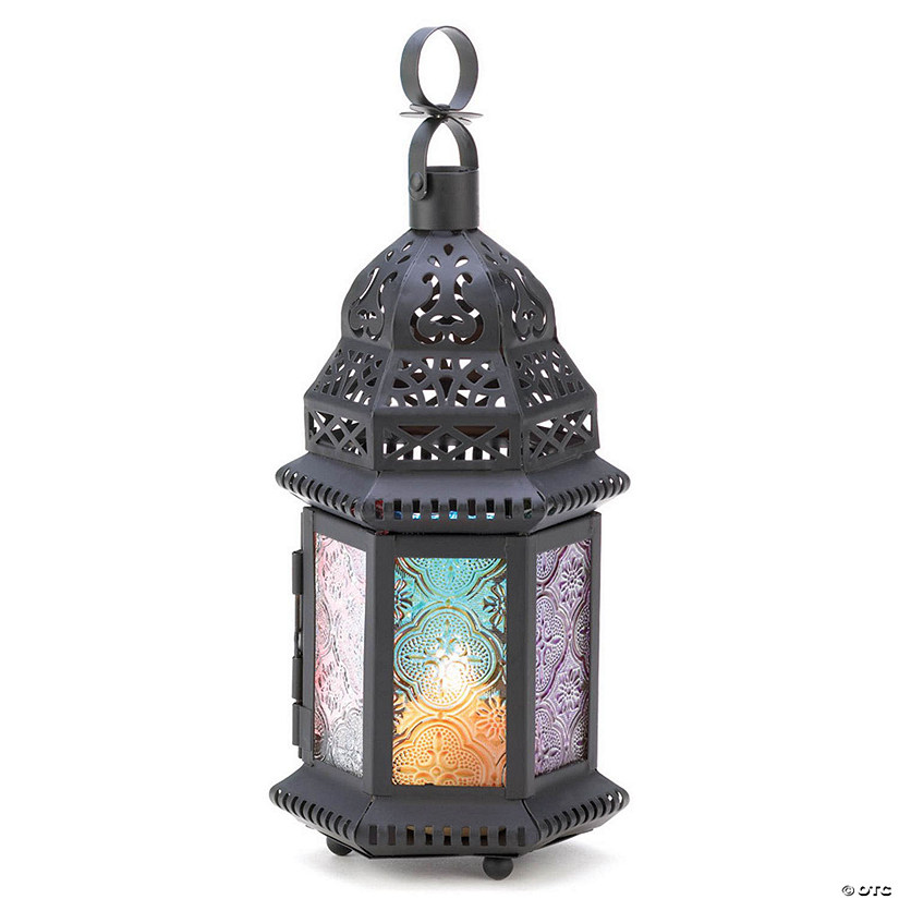 Rainbow Moroccan Style Candle Lantern 10.25" Tall Image