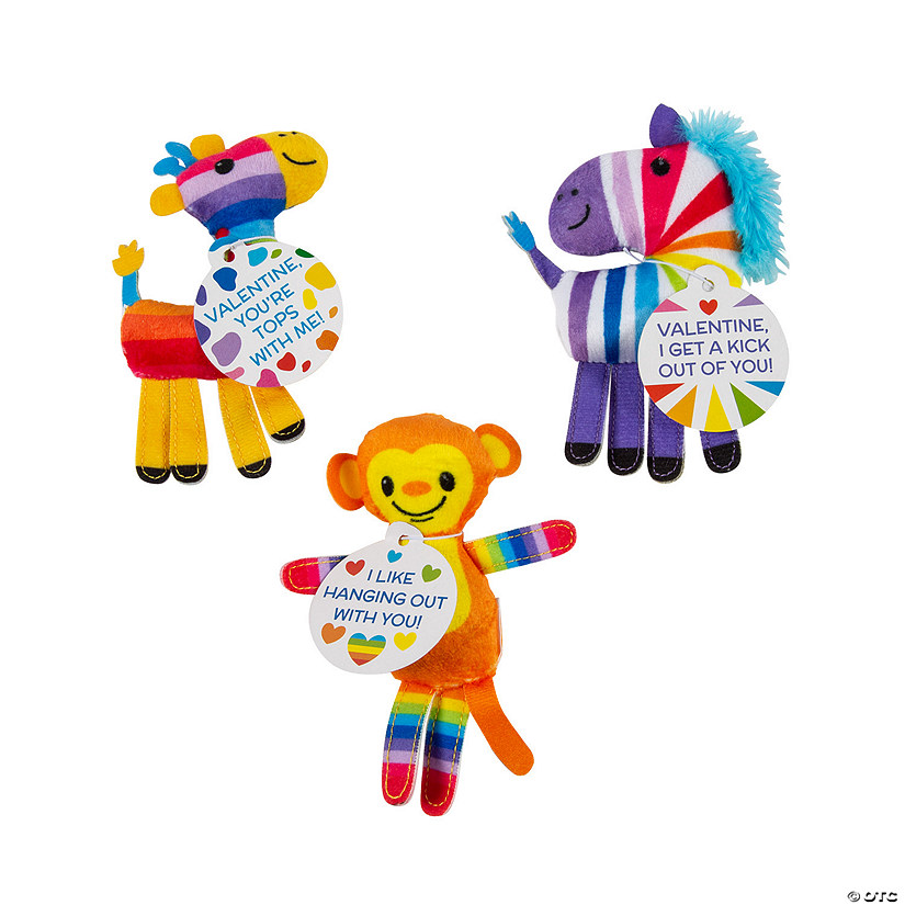 Rainbow Stuffed Zoo Animals Valentine Exchanges with Card for 12 Image