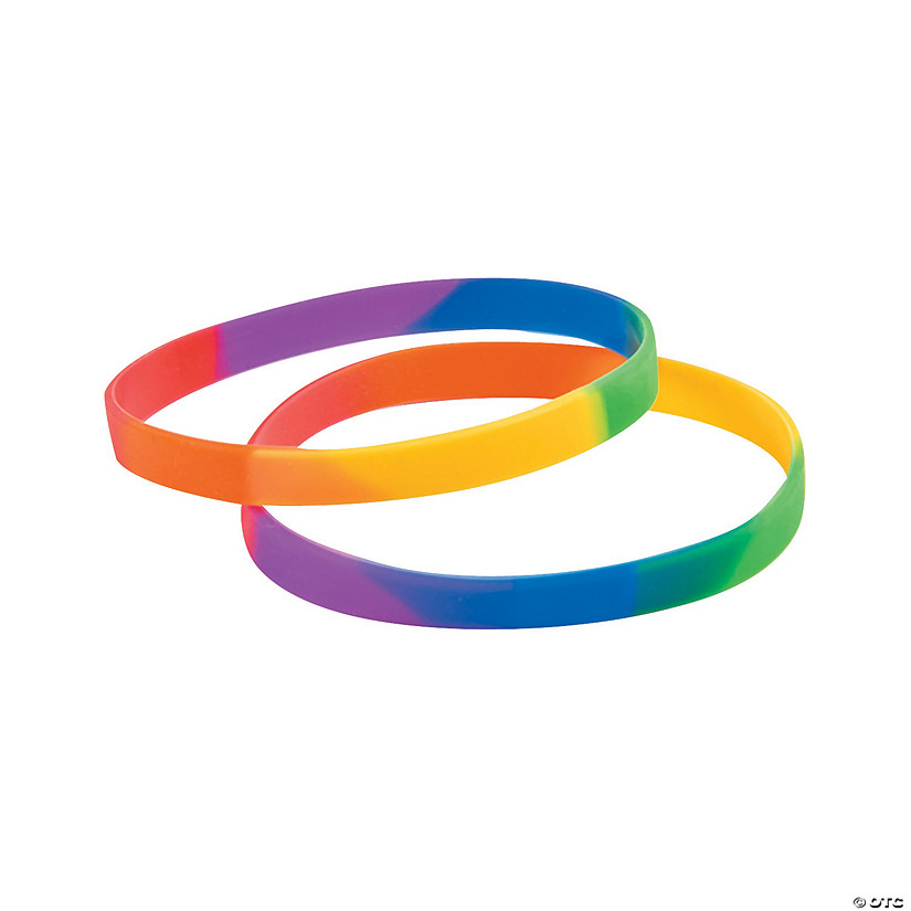 Rainbow Thin Band Silicone Bracelets - 24 Pc. Image