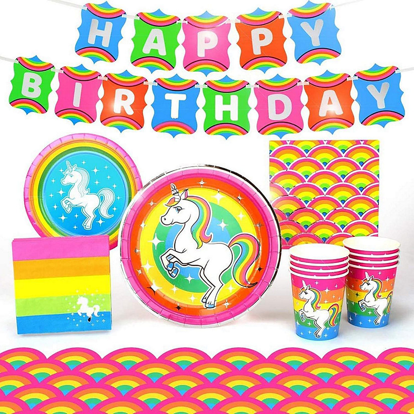 Rainbow Unicorn Birthday Party Supplies Pack  66 Pieces  Serves 8 Guests Image