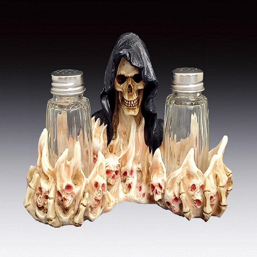 Reaper with Skull Flame Salt and Pepper Shaker Set 4.5 Inch Image