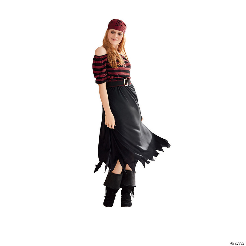 Red and Black Pirate Woman Adult Halloween Costume - Small Image