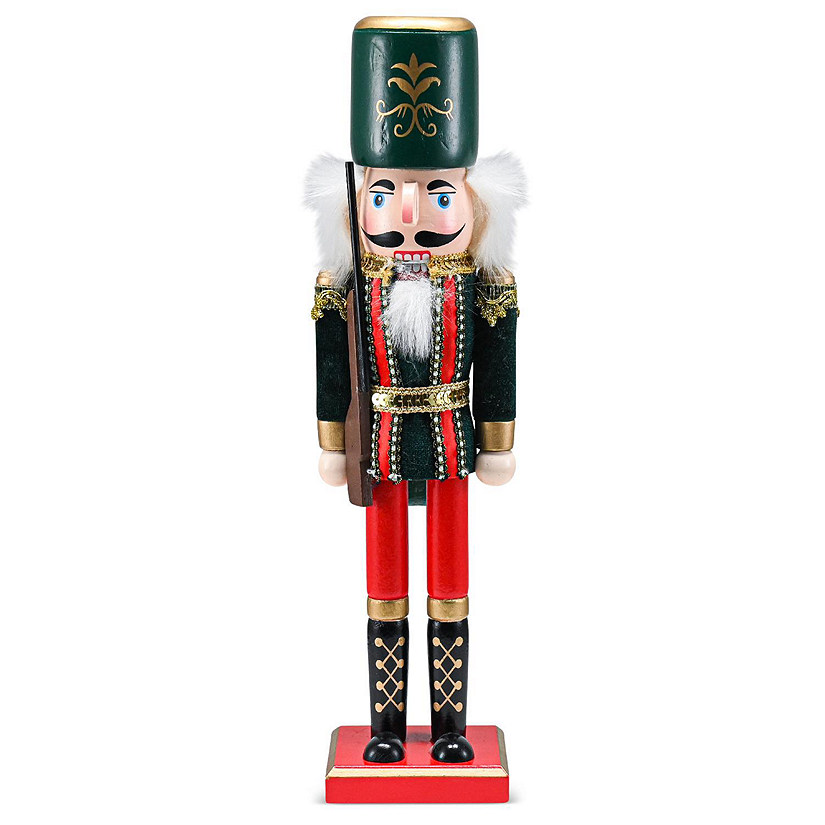 Red and Black Wooden Nutcracker Soldier with a Rifle Gun Image