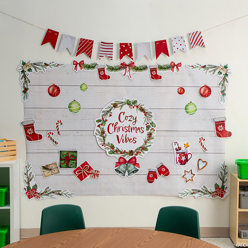 Red & Green Cozy Christmas Vibes Classroom Bulletin Board Set - 40 Pc. Image