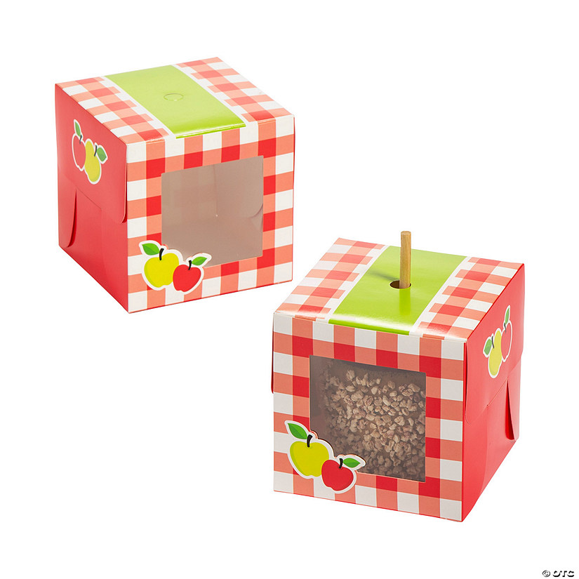 Red & White Checkered Caramel Apple Boxes - 12 Pc. Image