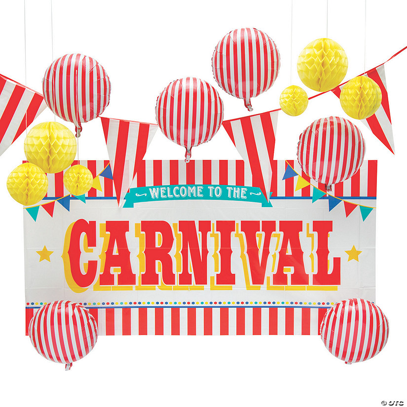 Red and White Striped Carnival Event Decorating Kit - 14 Pc. Image