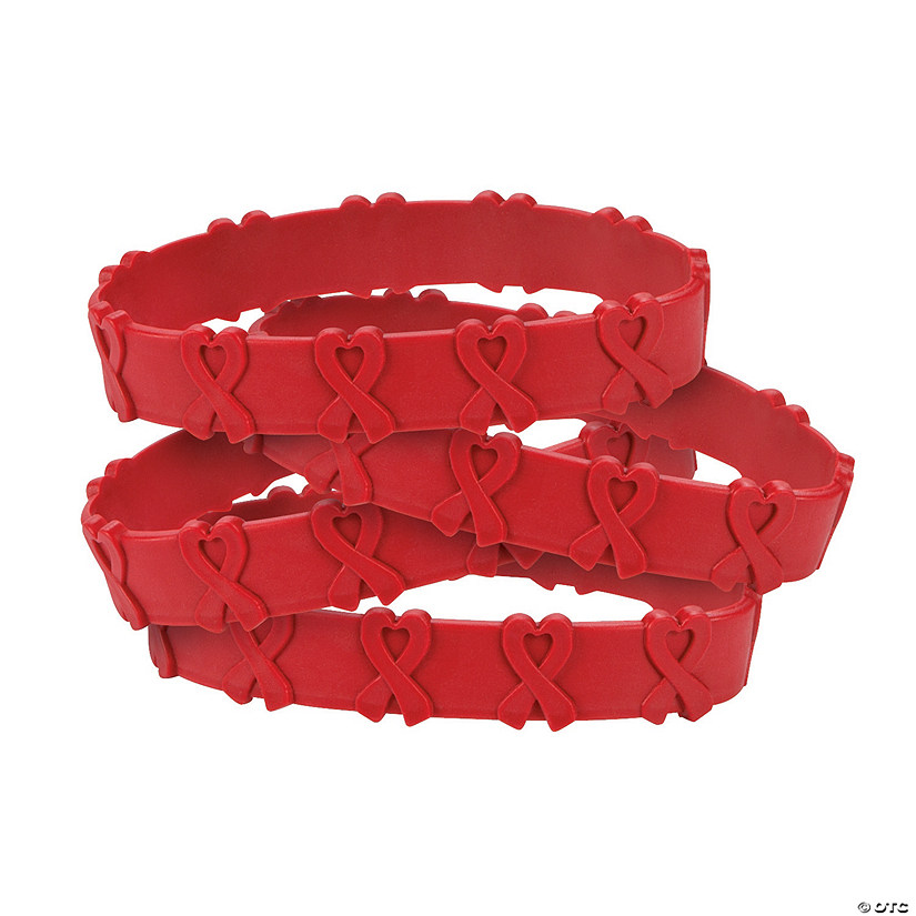 Red Awareness Ribbon Pop-Out Rubber Bracelets - 24 Pc. Image