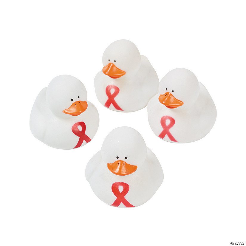 Red Awareness Ribbon Rubber Ducks - 12 Pc. Image