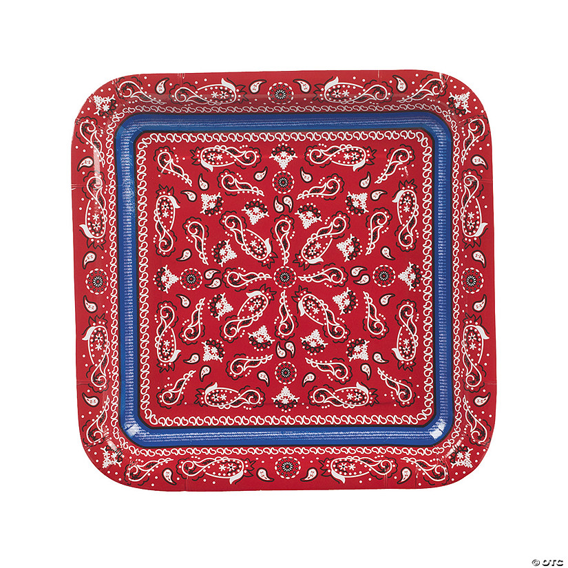 Red Bandana Square Paper Dinner Plates - 8 Ct. Image