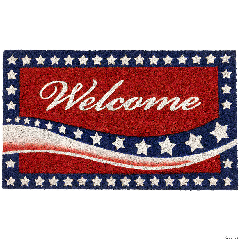 Red Coir "Welcome" Stars and Stripes Americana Outdoor Doormat 18" x 30" Image