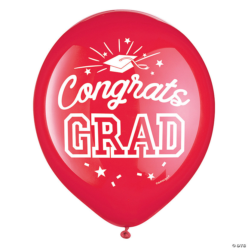 Red Congrats Grad 12" Latex Balloons - 15 Pc. Image
