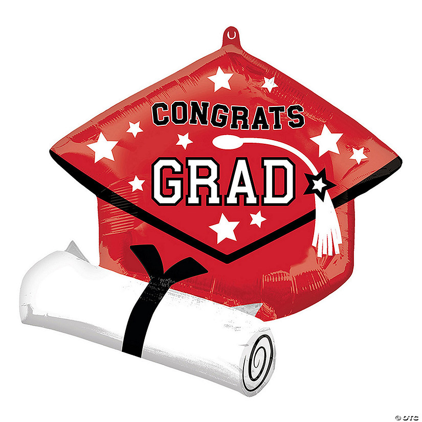 Red Congrats Grad Diploma & Cap 25" Mylar Balloon Image