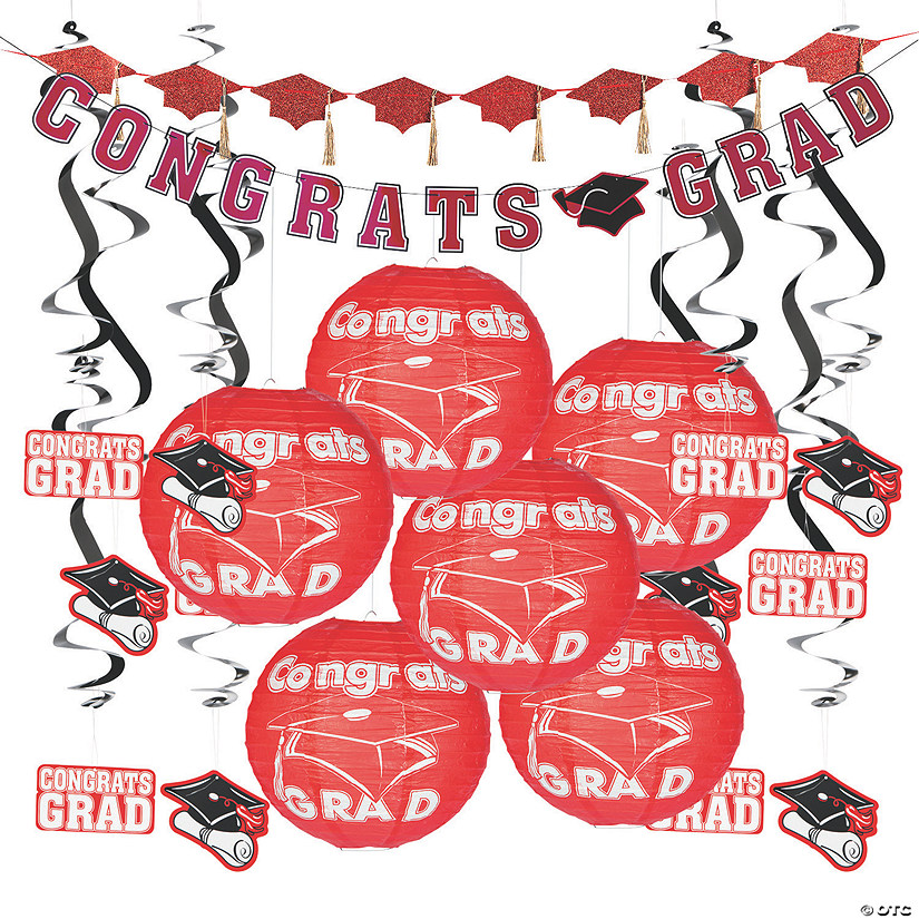 Red Congrats Grad Hanging Decorations Kit - 20 Pc. Image