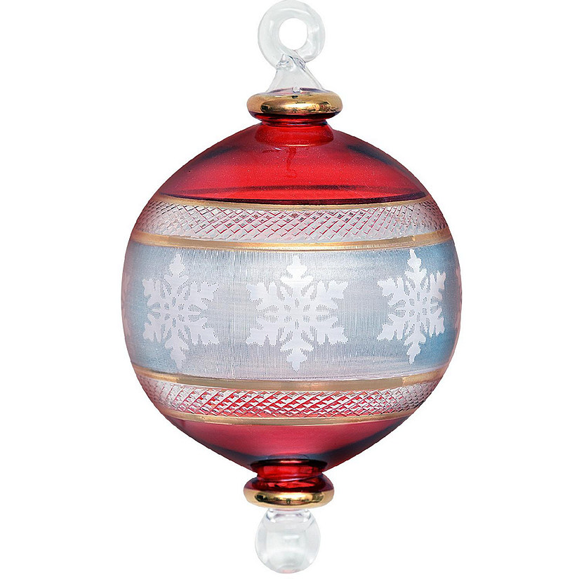 Red Engraved Snowflake Ball Egyptian Glass Christmas Ornament Made in Egypt Image
