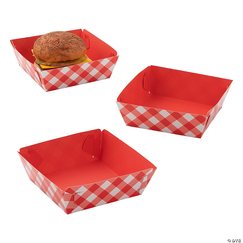Red Gingham Hamburger Paper Trays- 12 Ct. Image