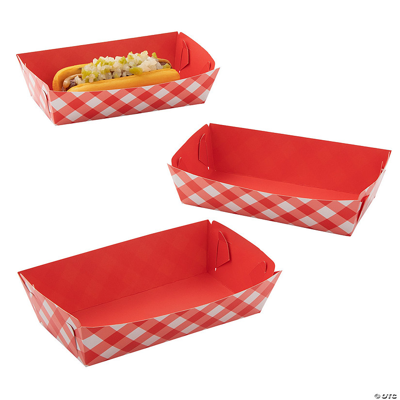 Red Gingham Paper Hot Dog Trays- 12 Ct. Image