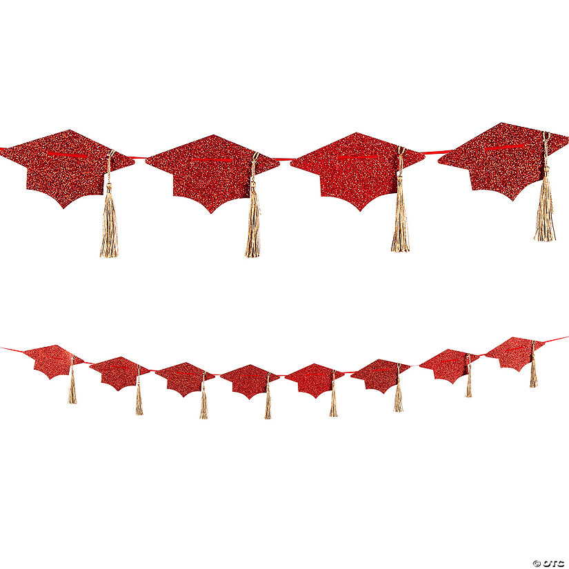 Red Glitter Tassel & Graduation Cap Party Garland Image