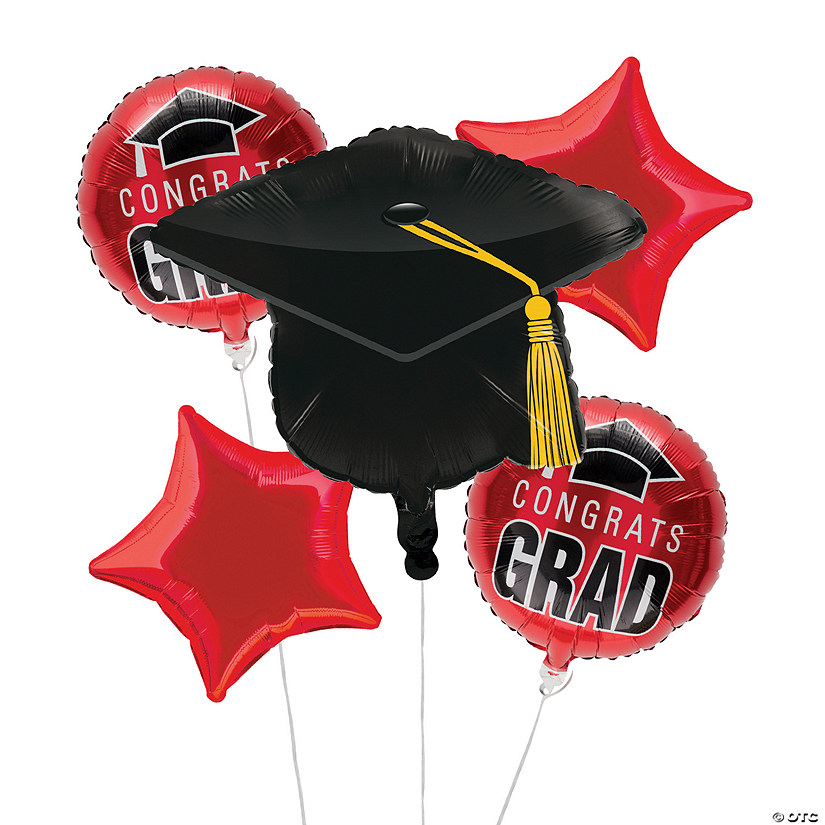 Red Graduation Congrats Grad Balloon Bouquet Kit - 14 Pc. Image