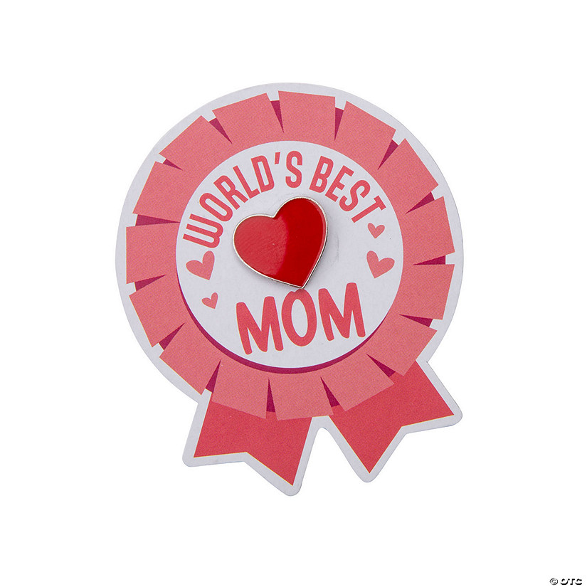 Red Heart Pins with World&#8217;s Best Mom Card - 12 Pc. Image