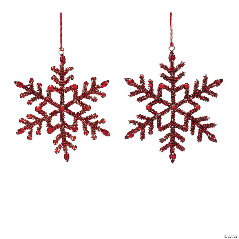 Red Jeweled Metal Snowflake Ornament (Set Of 12) 5.5"H Iron/Glass Image