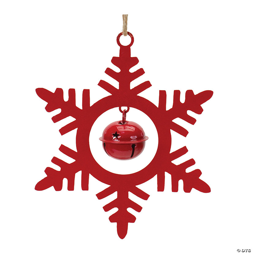 Red Metal Snowflake With Bell Ornament (Set Of 12) 6.5"H Iron Image