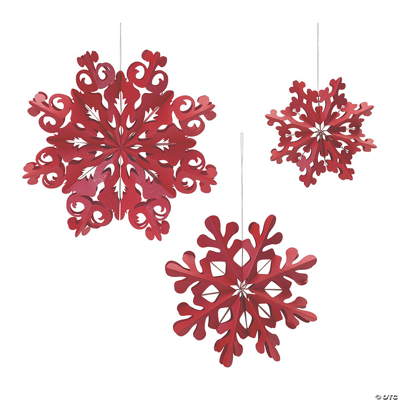 Red Paper Snowflake Ornament (Set Of 6) 7.75"H, 11.75"H, 15.75"H Paper Image