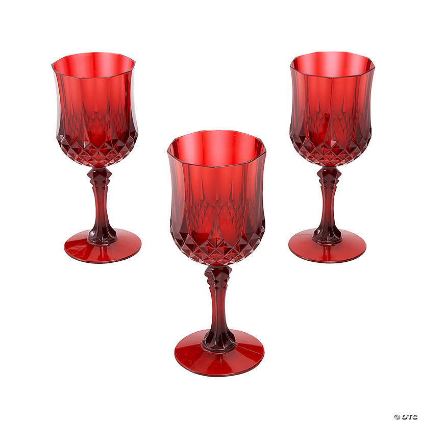 Red Patterned BPA-Free Plastic Wine Glasses - 12 Ct. Image