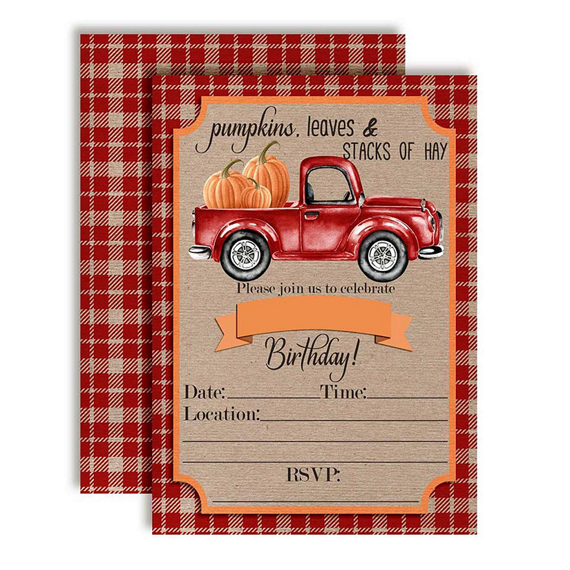 Red Plaid Pumpkin Truck Party Invitations 40pc. by AmandaCreation Image