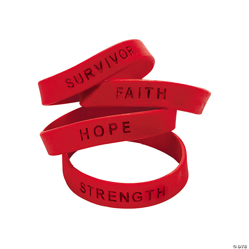 Red Ribbon Awareness Sayings Rubber Bracelets - 24 Pc. Image