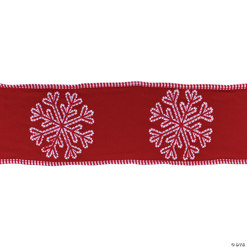 Red Snowflake 4" X 5 Yds. Ribbon Wired Cotton Image