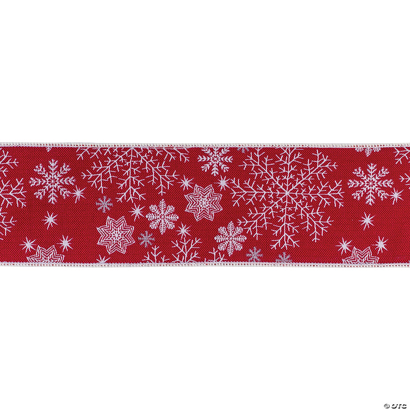 Red Snowflake 4" X 5 Yds. Ribbon Wired Polyester Image