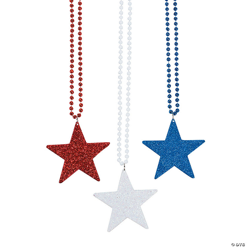Red, White & Blue Bead Necklaces with Star - 12 Pc. Image