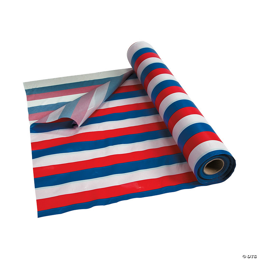Red, White & Blue Striped Plastic Tablecloth Roll