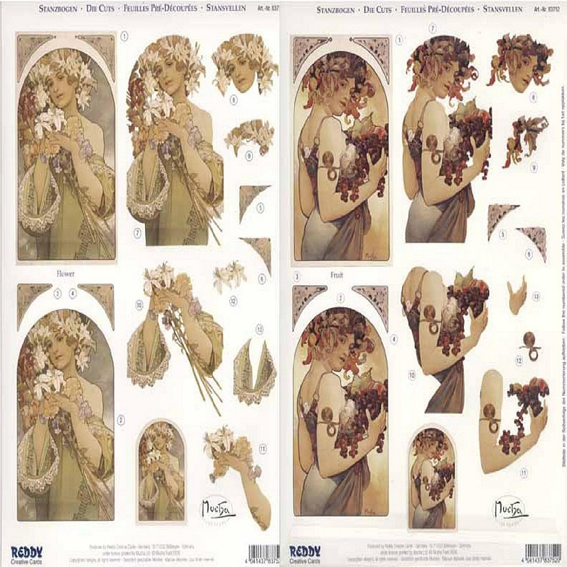 Reddy Creative Cards 3D Precut Alphonso Mucha Flowers  Fruits 2 sheets Image
