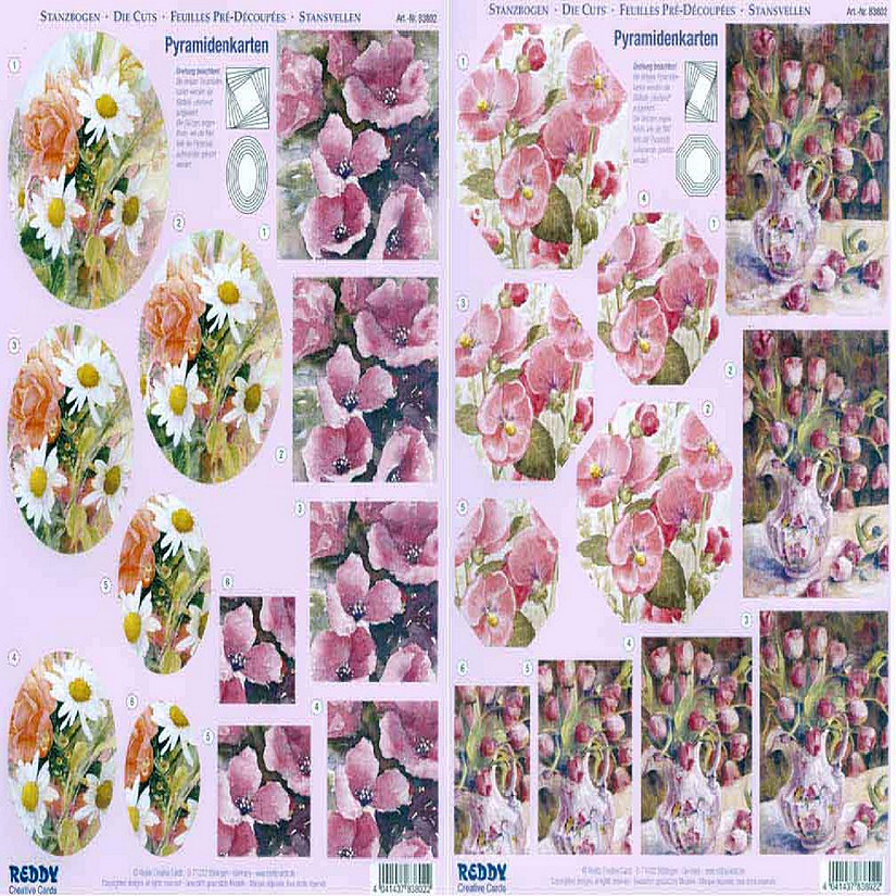 Reddy Creative Cards 3D Precut  Dark Pink Flowers2 sheets Image
