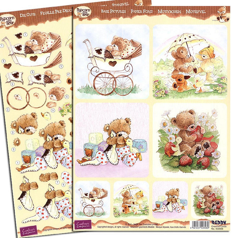 Reddy Creative Cards 3D Precut Sheet Popcorn Bear Kids Image