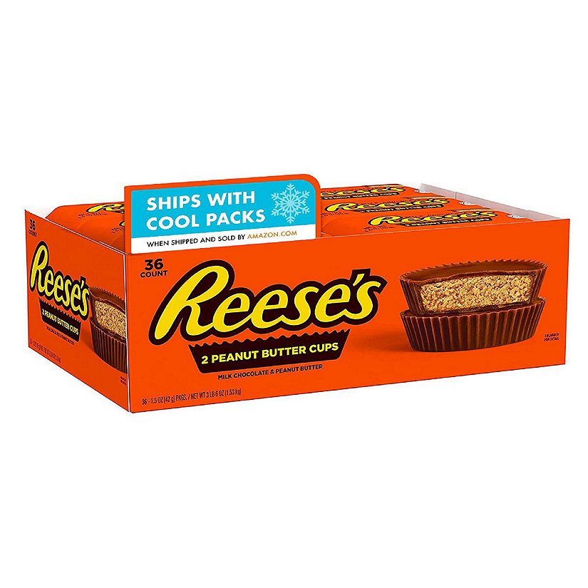 REESE'S Milk Chocolate Peanut Butter Cups Candy, Bulk, Halloween, 1.5 oz Packs (Case of 36) Image