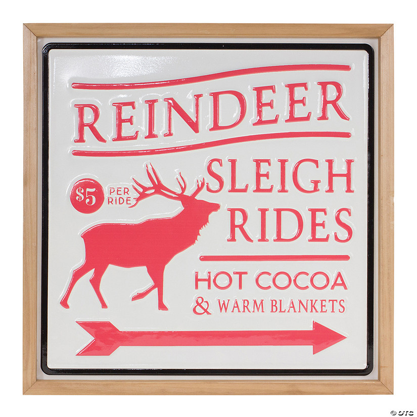 Reindeer Rides Wall Sign 15.5"Sq Metal/Wood Image