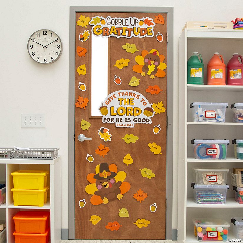 Religious Gobble Up Gratitude Turkey Classroom Door Decorating Kit - 37 Pc. Image