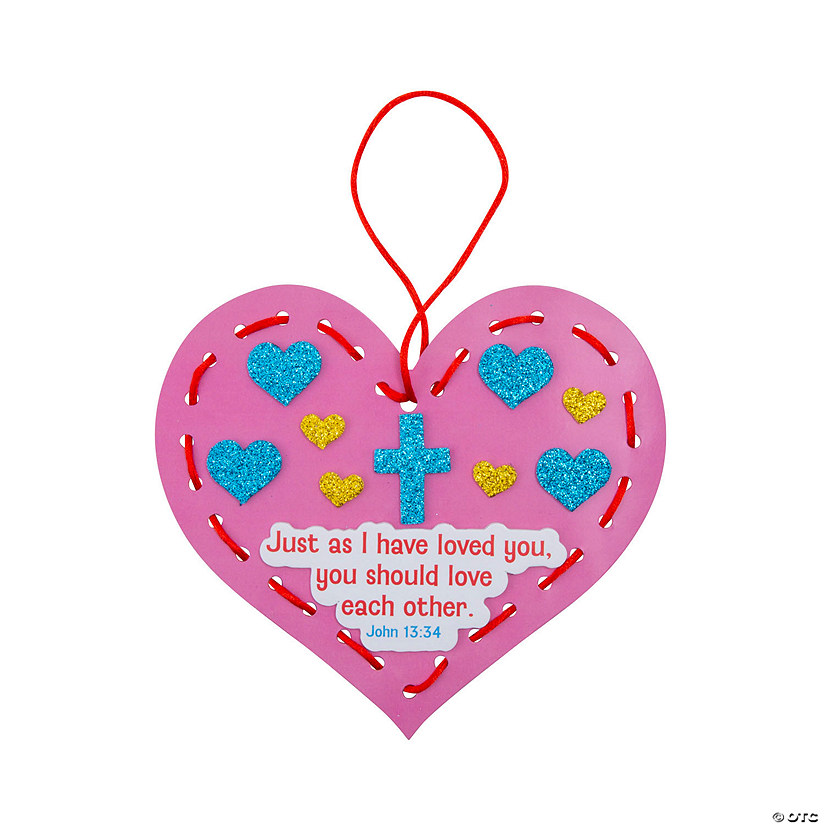 Religious Lacing Heart Valentine Ornament Craft Kit - Makes 12 Image