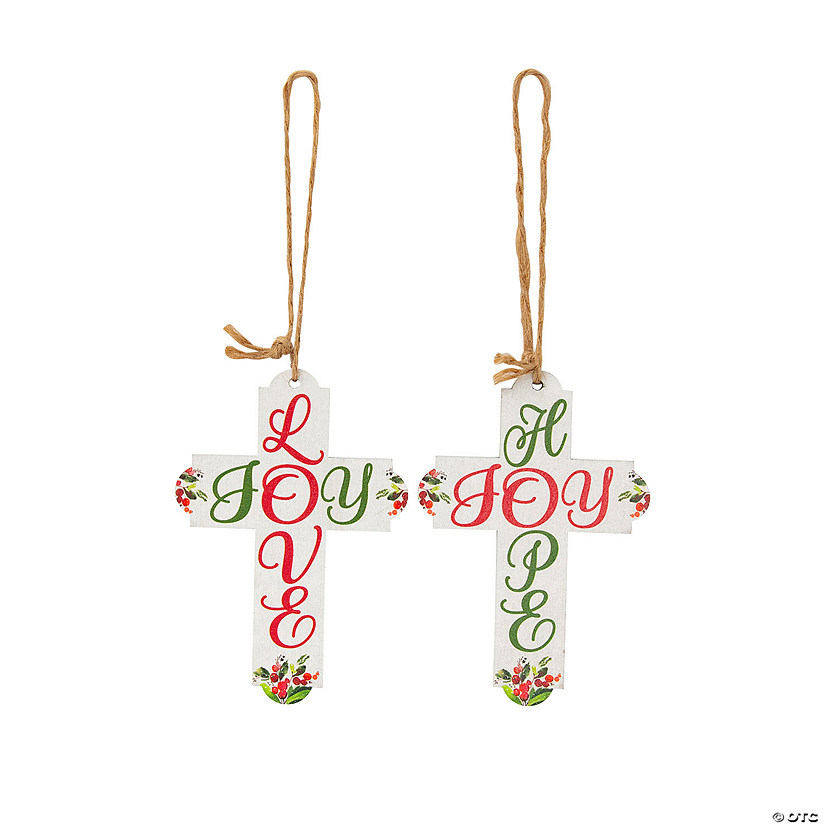 Religious Love Joy Hope Cross Wood Christmas Ornaments - 12 Pc. Image