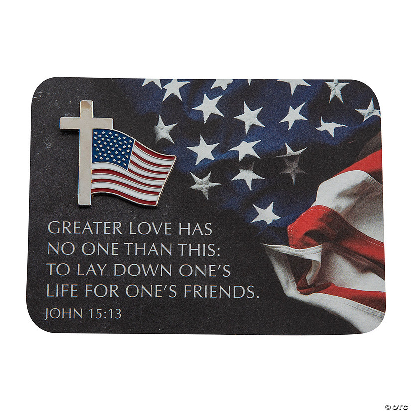 Religious Memorial Day Flag Pins with Card for 36 Image